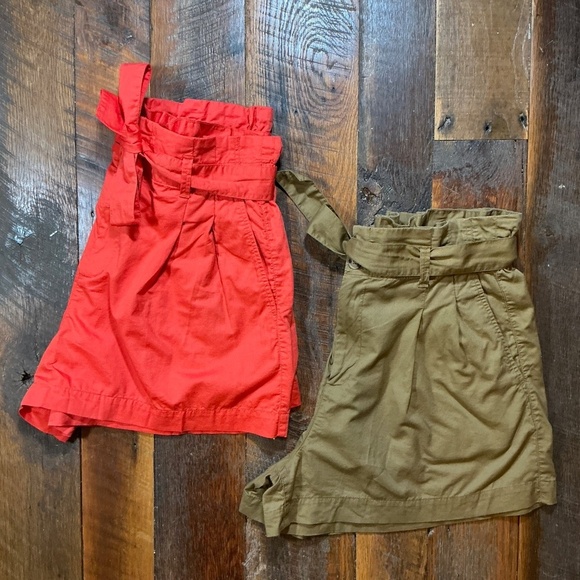 Madewell Paperbag Waist Shorts Bundle Red & Olive Size 10 Tie Belt - Picture 1 of 15
